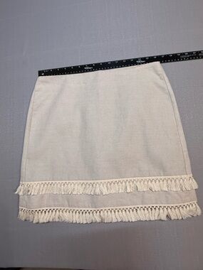 LOFT Cream Mini Skirt with Double Fringe Hem